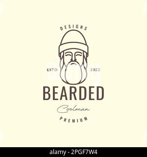 cool man face head bushy beard wearing beanie hat colorful mascot hipster vintage logo design vector Stock Vector