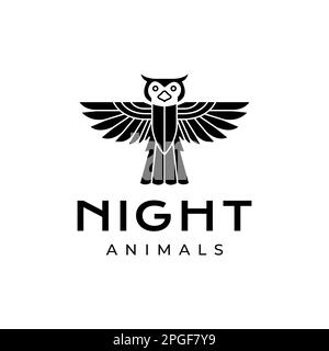 flying bird nocturnal freedom horned owl modern geometric black logo design vector Stock Vector