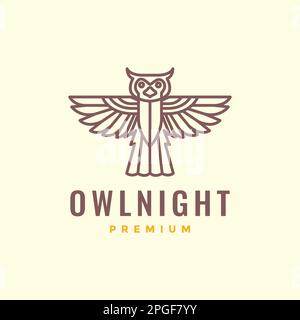 flying bird nocturnal freedom horned owl geometric line art  logo design vector Stock Vector