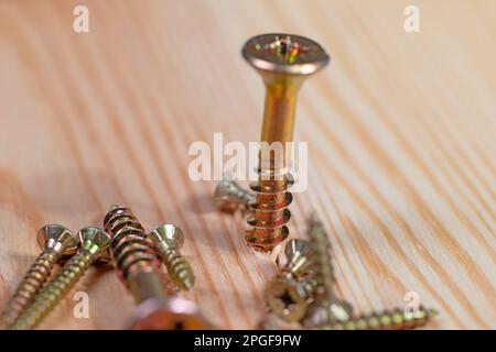 Galvanized wood screws in a closeup Stock Photo