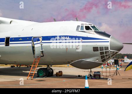 Ukrainian Air Force Ilyushin IL-76 transport plane on the tarmac of RAF Fairford. UK - July 13, 2018 Stock Photo