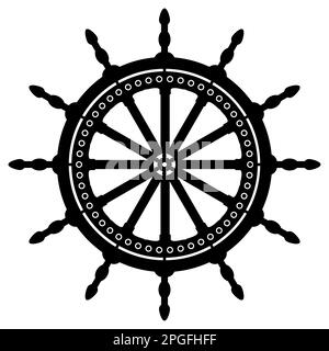 Rudder. Steering wheel in line art. Simple black wheel. Outline vector illustration isolated on white background. Stock Vector
