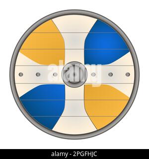 Viking shield white cross in realistic style. Viking weapons. Colorful vector illustration isolated on white background. Stock Vector