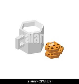 Cup of milk and cookies isometric style. Stock Vector
