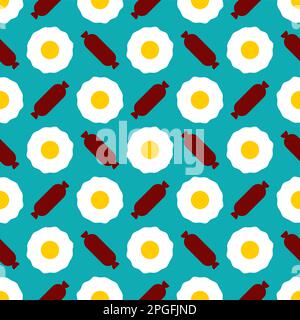 Egg and sausage pattern seamless. Fried egg and bacon background. breakfast texture Stock Vector