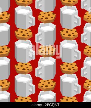 Cup of milk and cookies isometric style pattern seamless Stock Vector