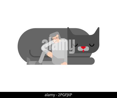 Man sleeps on cat. Concept of vacation with pet Stock Vector