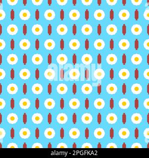 Egg and sausage pattern seamless. Fried egg and bacon background. breakfast texture Stock Vector