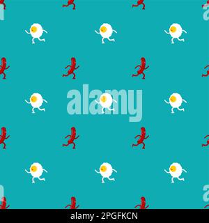 Egg and sausage pattern seamless. Fried egg and bacon background. breakfast texture Stock Vector