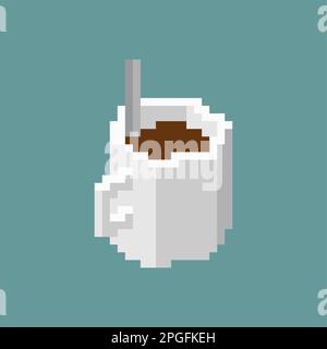 Cup of coffee pixel art. 8 bit food Stock Vector