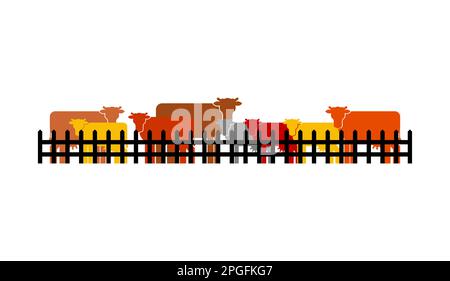 Cows in paddock. bulls behind fence Stock Vector