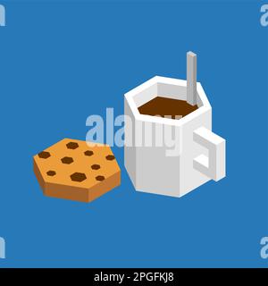 Cup of coffee and cookies isometric style. Stock Vector