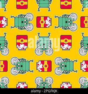 Fly and jam pattern seamless. Fly eats confiture background Stock Vector