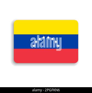 Venezuela flag - flat vector rectangle with rounded corners and dropped shadow. Stock Vector