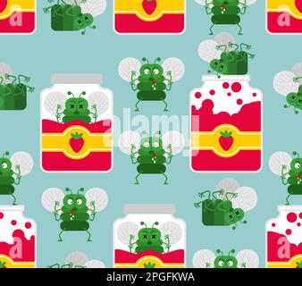 Fly and jam pattern seamless. Fly eats confiture background Stock Vector