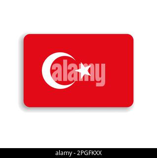 Turkey flag - flat vector rectangle with rounded corners and dropped shadow. Stock Vector