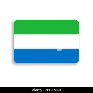 Sierra Leone flag - flat vector rectangle with rounded corners and dropped shadow. Stock Vector