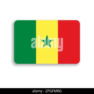 Senegal flag - flat vector rectangle with rounded corners and dropped shadow. Stock Vector