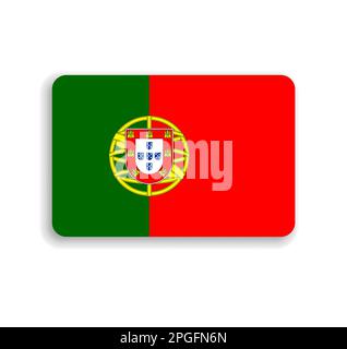 Portugal flag - flat vector rectangle with rounded corners and dropped shadow. Stock Vector