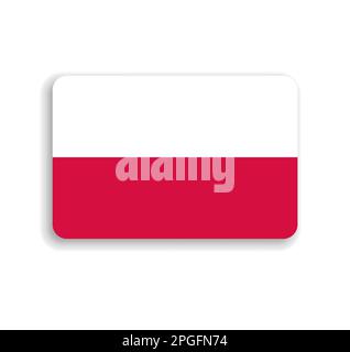 Poland flag - flat vector rectangle with rounded corners and dropped shadow. Stock Vector