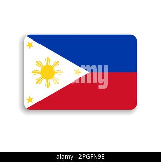 Philippines flag - flat vector rectangle with rounded corners and dropped shadow. Stock Vector