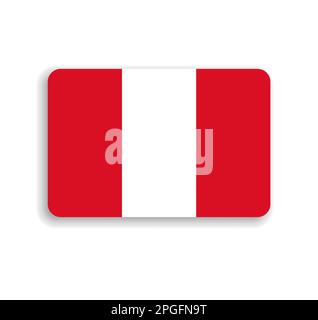 Peru flag - flat vector rectangle with rounded corners and dropped shadow. Stock Vector