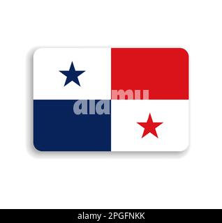 Panama flag - flat vector rectangle with rounded corners and dropped shadow. Stock Vector