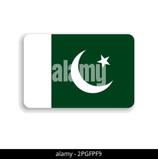 Pakistan flag - flat vector rectangle with rounded corners and dropped shadow. Stock Vector