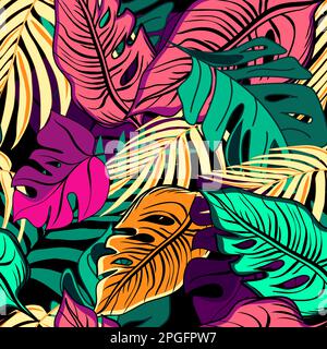 Seamless botanical pattern with tropical leaves vector illustration Stock Vector