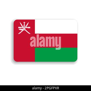 Oman flag - flat vector rectangle with rounded corners and dropped shadow. Stock Vector