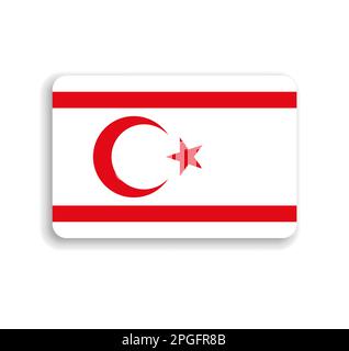 Northern Cyprus flag - flat vector rectangle with rounded corners and dropped shadow. Stock Vector
