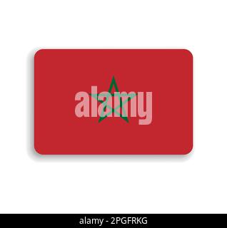 Morocco flag - flat vector rectangle with rounded corners and dropped shadow. Stock Vector