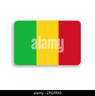 Mali flag - flat vector rectangle with rounded corners and dropped shadow. Stock Vector