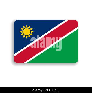 Namibia flag - flat vector rectangle with rounded corners and dropped shadow. Stock Vector
