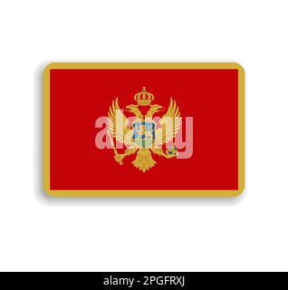 Montenegro flag - flat vector rectangle with rounded corners and dropped shadow. Stock Vector