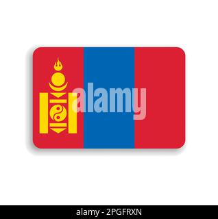Mongolia flag - flat vector rectangle with rounded corners and dropped shadow. Stock Vector