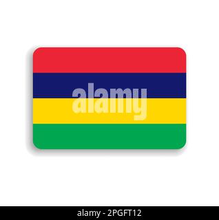Mauritius flag - flat vector rectangle with rounded corners and dropped shadow. Stock Vector
