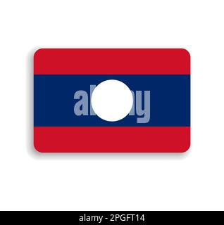 Laos flag - flat vector rectangle with rounded corners and dropped shadow. Stock Vector