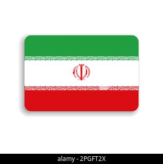 Iran flag - flat vector rectangle with rounded corners and dropped shadow. Stock Vector