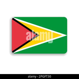 Guyana flag - flat vector rectangle with rounded corners and dropped shadow. Stock Vector