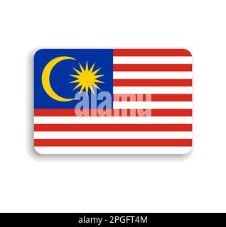 Malaysia flag - flat vector rectangle with rounded corners and dropped shadow. Stock Vector