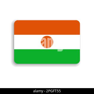 Niger flag - flat vector rectangle with rounded corners and dropped shadow. Stock Vector