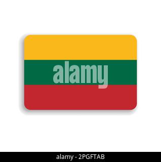Lithuania flag - flat vector rectangle with rounded corners and dropped shadow. Stock Vector