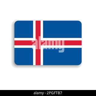 Iceland flag - flat vector rectangle with rounded corners and dropped shadow. Stock Vector