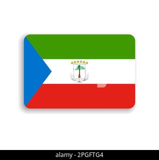 Equatorial Guinea flag - flat vector rectangle with rounded corners and dropped shadow. Stock Vector