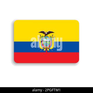 Ecuador flag - flat vector rectangle with rounded corners and dropped shadow. Stock Vector