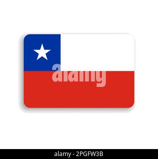 Chile flag - flat vector rectangle with rounded corners and dropped shadow. Stock Vector