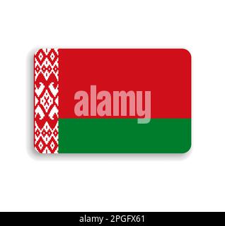 Belarus flag - flat vector rectangle with rounded corners and dropped shadow. Stock Vector
