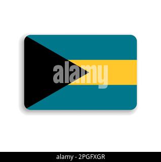 Bahamas flag - flat vector rectangle with rounded corners and dropped shadow. Stock Vector