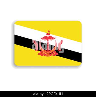Brunei flag - flat vector rectangle with rounded corners and dropped shadow. Stock Vector